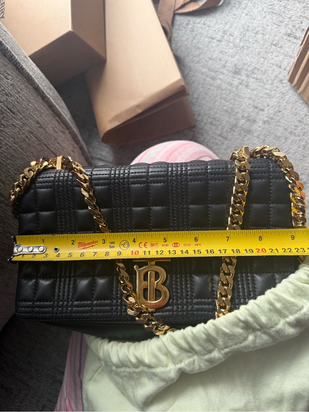 Burberry Black Quilted Leather TB Monogram Shoulder Bag with Gold Hardware - Picture 5 of 7